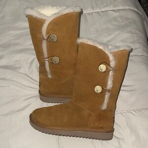 BearPaw Tall Suede Button Winter Boots - Chestnut Brown